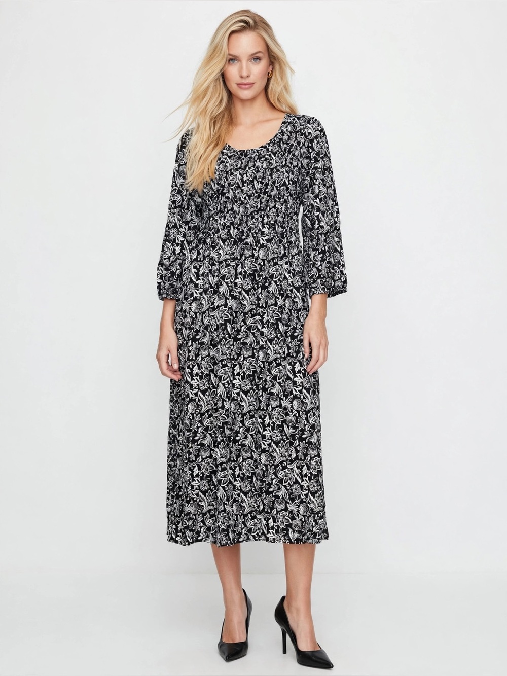 croft & barrow Black and White Floral Midi Dress